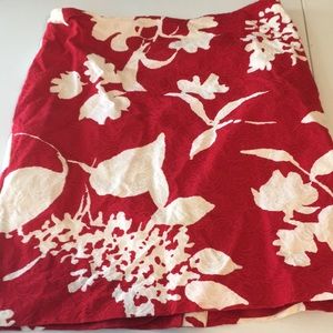 Talbots SZ 12 Hawaiian A-Line Skirt, Red Floral,Lined 36” Waist Knee Length, Zip
